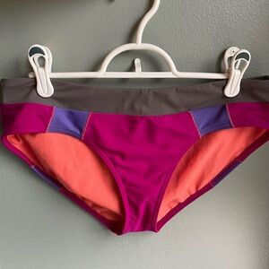 Prana Zuri bikini bottom - colorblock, mid-rise, hipster cut, full coverage